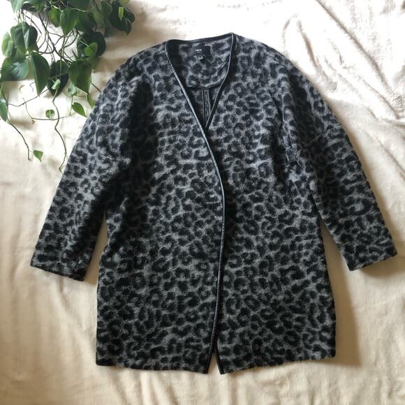 Mango Grey Wool Leopard Print Coat - Picture 2 of 5